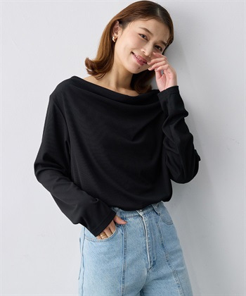 anyfee 【anyfee/大きいサイズ】リブドレープネック長袖Tシャツ（2026AW）_variationthumb_1
