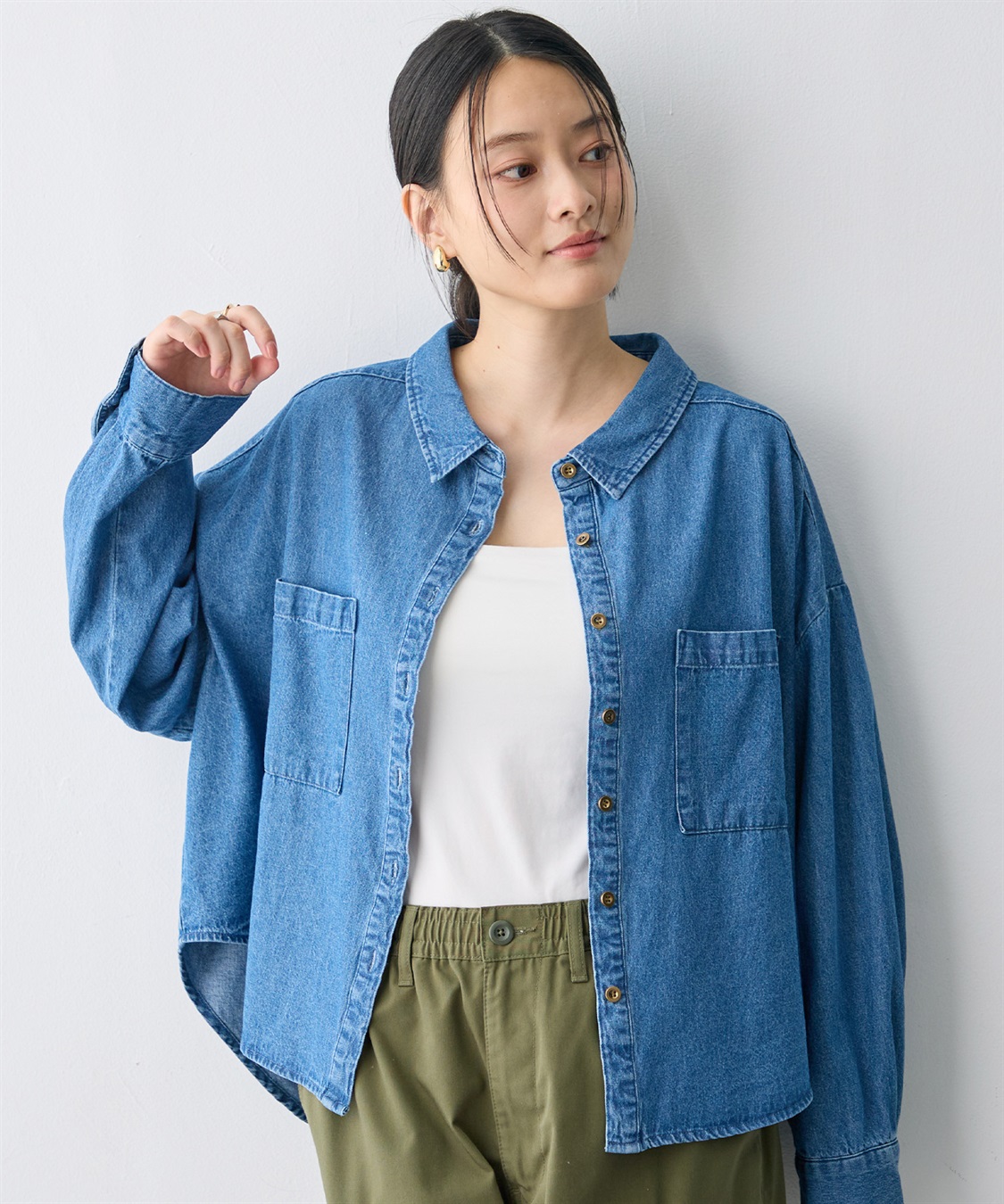 anyfee 【anyfee/大きいサイズ】ダブルポケットデニムシャツ（2026AW）_variation_1