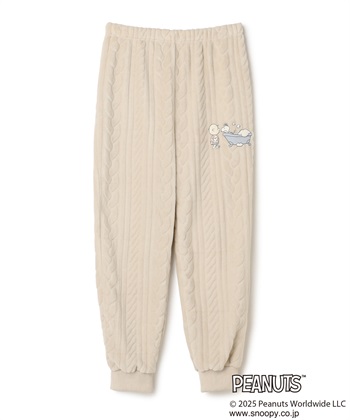【PEANUTS/ピーナッツ】SNOOPY/スヌーピーケーブル編みフリースロングパンツ/ルームウェア（上下別売り(アイボリー-M)