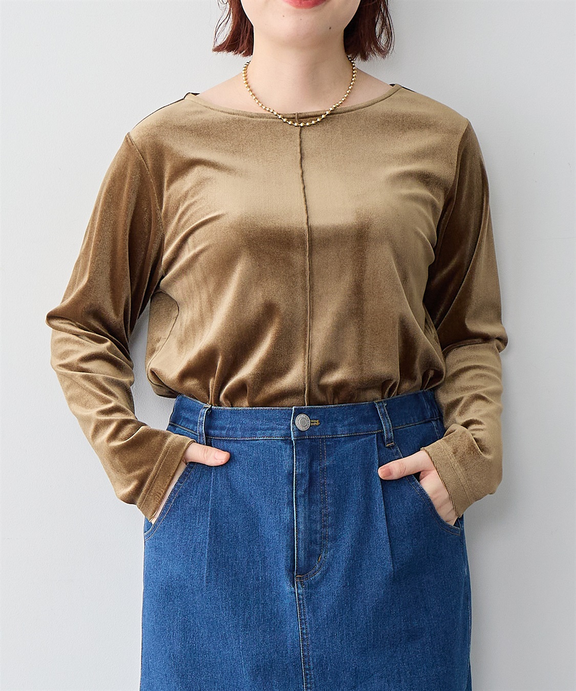 Life Style by cross marche 【anyfee/大きいサイズ】ベロアボートネックトップス_main