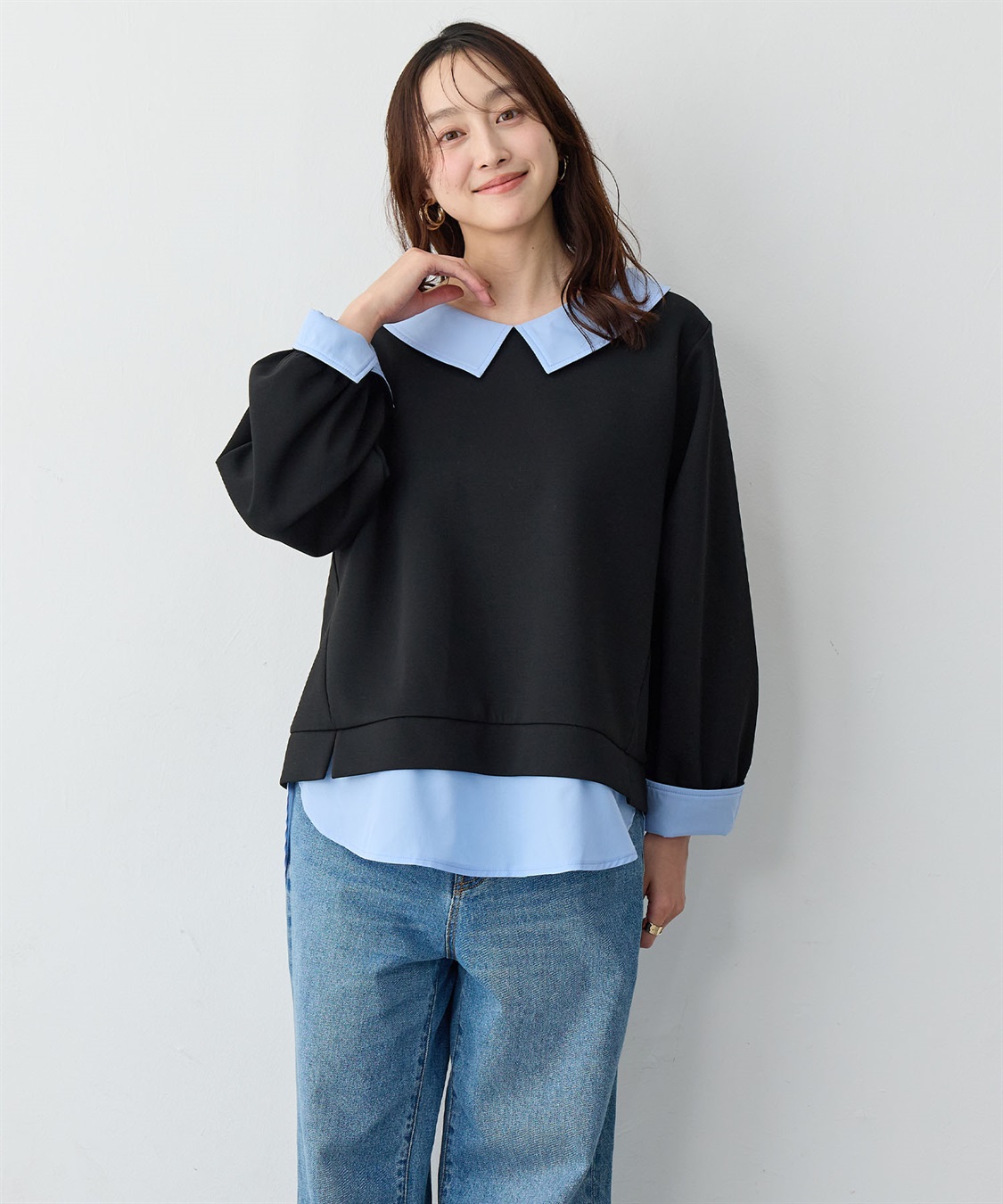 Life Style by cross marche 【anyfee/大きいサイズ】シャツレイヤード風スウェットトップス_main