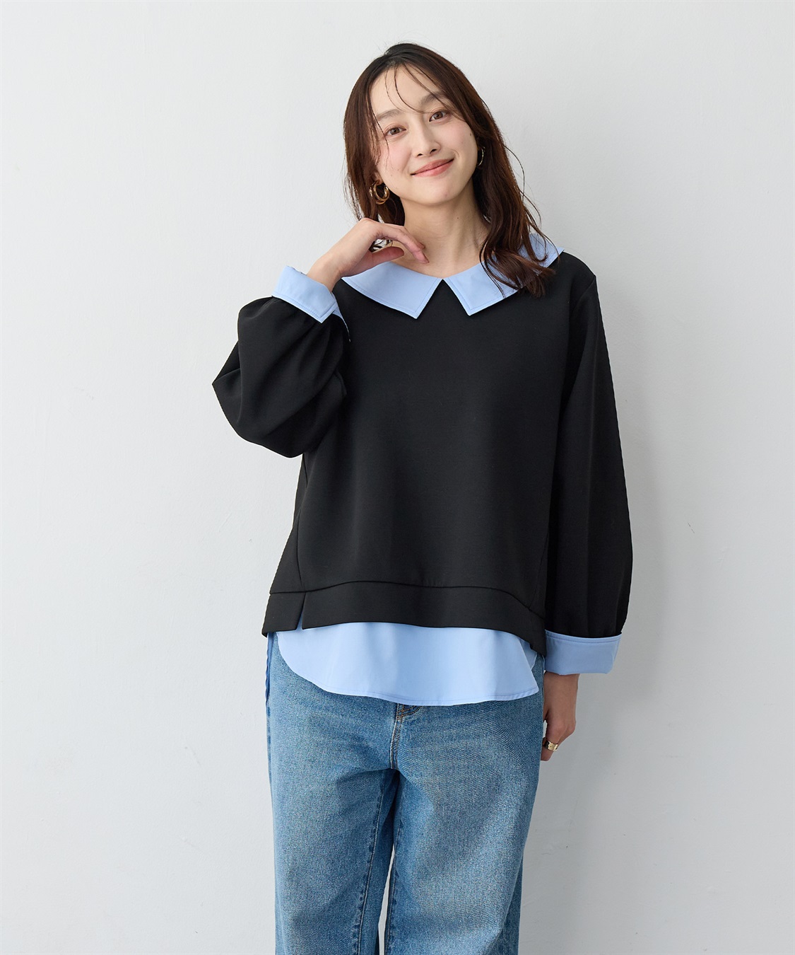 Life Style by cross marche 【anyfee/大きいサイズ】シャツレイヤード風スウェットトップス_variation_1