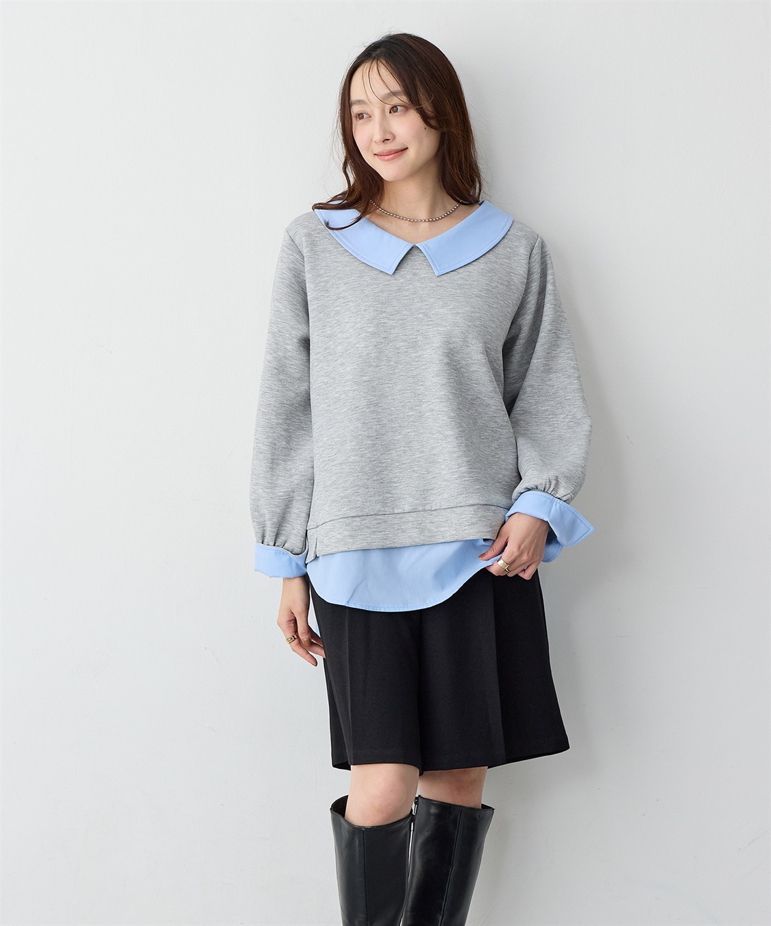 Life Style by cross marche 【anyfee/大きいサイズ】シャツレイヤード風スウェットトップス_variation_2