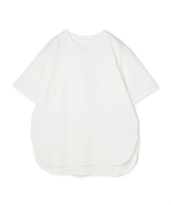 【anyfee/大きいサイズ】着てサラなめらかポンチ素材裾ラウンドTシャツ《接触冷感・吸水速乾》(オフホワイト-LL)