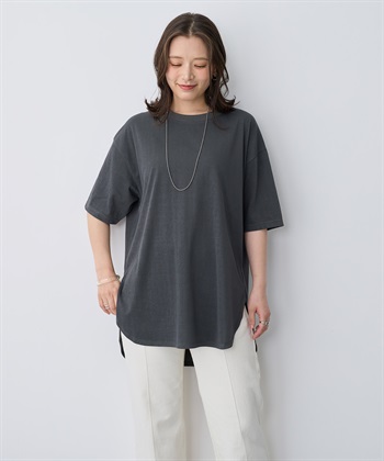 anyfee/プラスサイズ】接触冷感・裾ラウンドチュニックTシャツ