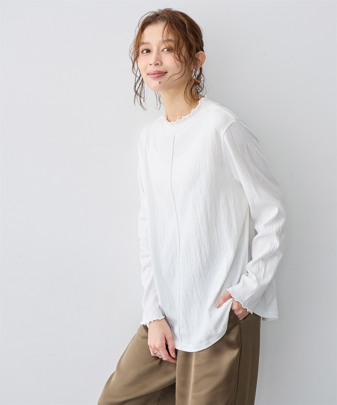 Life Style by cross marche 【anyfee/大きいサイズ】楊柳メロープチハイネックトップス_main