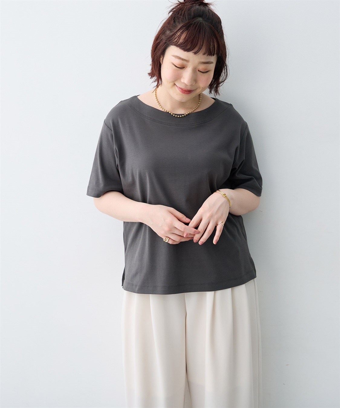 anyfee 【anyfee/大きいサイズ】着てサラ汗じみ防止ボートネックTシャツ《接触冷感・吸水速乾》（2026SS）_variation_3