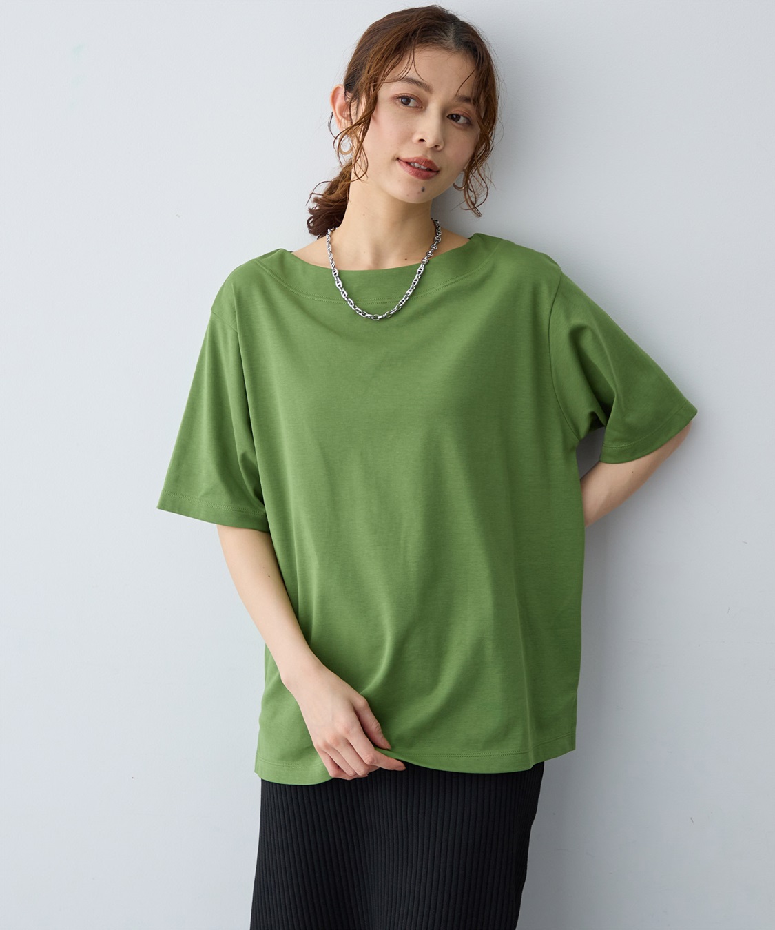 anyfee 【anyfee/大きいサイズ】着てサラ汗じみ防止ボートネックTシャツ《接触冷感・吸水速乾》（2026SS）_variation_5