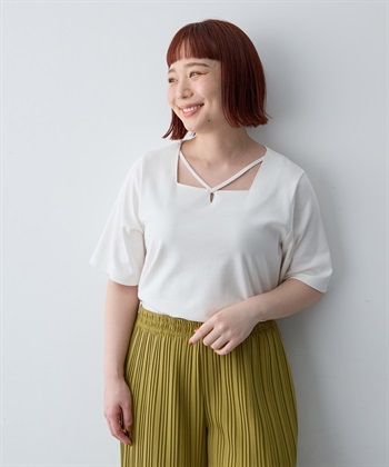 anyfee 【anyfee/大きいサイズ】着てサラ汗じみ防止クロスネックトップス/半袖Tシャツ《接触冷感・吸水速乾・UVカット》_variationthumb_2