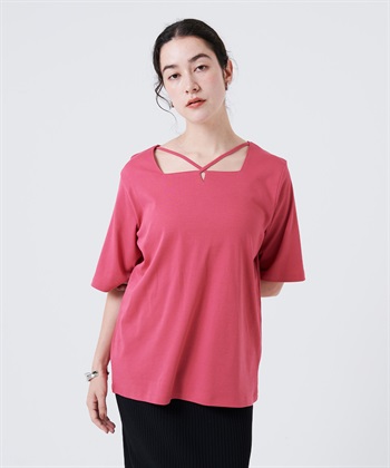 anyfee 【anyfee/大きいサイズ】着てサラ汗じみ防止クロスネックトップス/半袖Tシャツ《接触冷感・吸水速乾・UVカット》_variationthumb_4