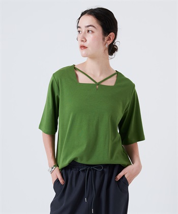 anyfee 【anyfee/大きいサイズ】着てサラ汗じみ防止クロスネックトップス/半袖Tシャツ《接触冷感・吸水速乾・UVカット》_variationthumb_5