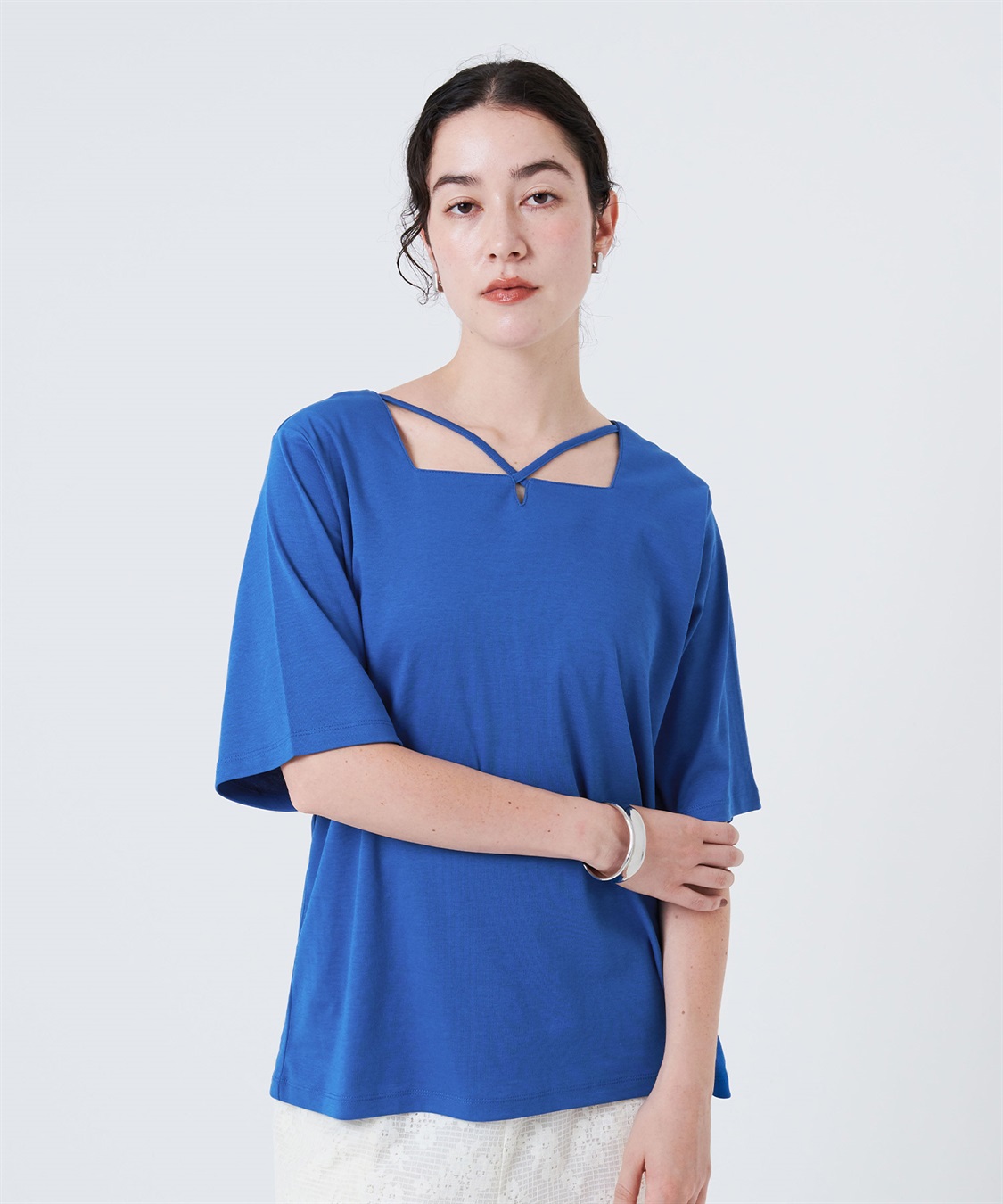 anyfee 【anyfee/大きいサイズ】着てサラ汗じみ防止クロスネックトップス/半袖Tシャツ《接触冷感・吸水速乾・UVカット》_variation_6