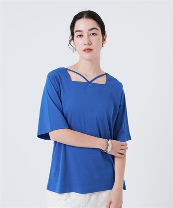anyfee 【anyfee/大きいサイズ】着てサラ汗じみ防止クロスネックトップス/半袖Tシャツ《接触冷感・吸水速乾・UVカット》_variationthumb_6