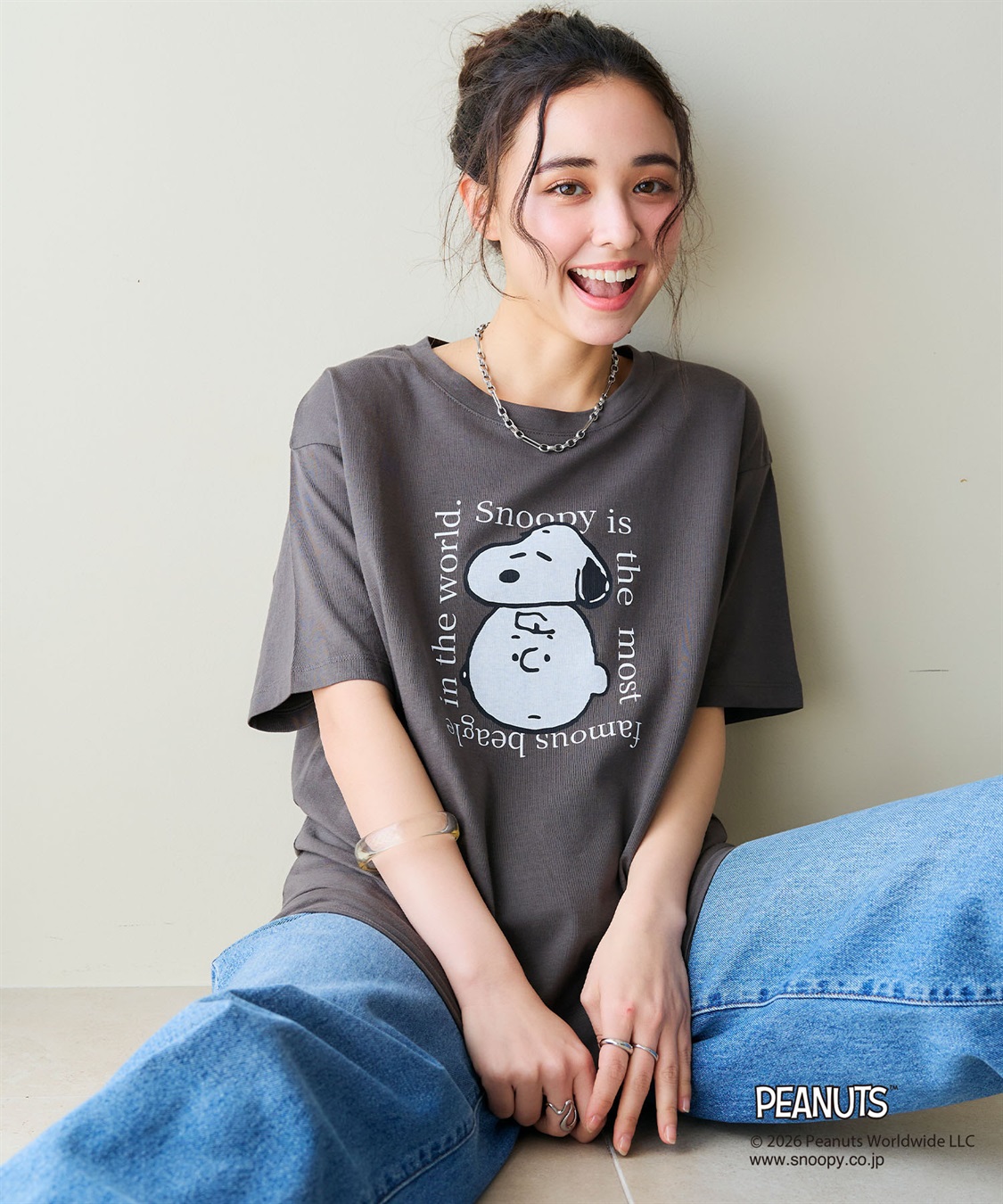 chara station 【PEANUTS/ピーナッツ】SNOOPY/スヌーピー＆チャーリー・ブラウンフェイスプリントTシャツ_variation_1