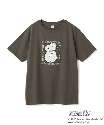 【PEANUTS/ピーナッツ】SNOOPY/スヌーピー＆チャーリー・ブラウンフェイスプリントTシャツ(グレー-M)