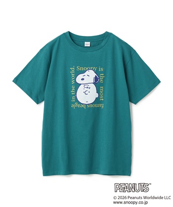 【PEANUTS/ピーナッツ】SNOOPY/スヌーピー＆チャーリー・ブラウンフェイスプリントTシャツ(エメラルド-M)