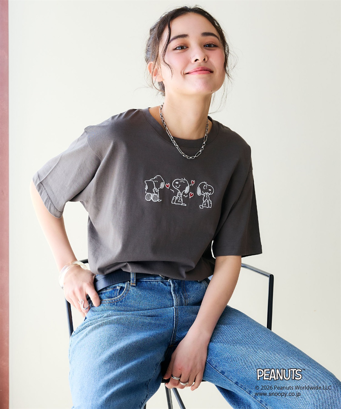 chara station 【PEANUTS/ピーナッツ】SNOOPY/スヌーピー3パターンフロントデザイン刺繍Tシャツ_variation_1