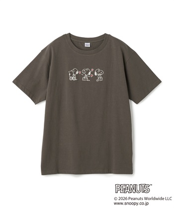 【PEANUTS/ピーナッツ】SNOOPY/スヌーピー3パターンフロントデザイン刺繍Tシャツ(グレー-M)