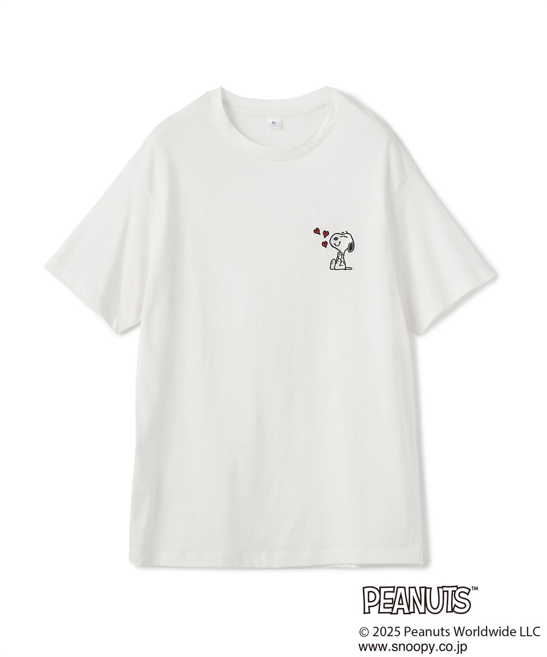 chara station 【PEANUTS/ピーナッツ】SNOOPY/スヌーピーハート刺繍ワンポイント半袖Tシャツ_variation_1