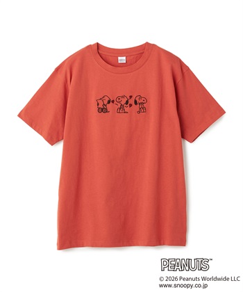【PEANUTS/ピーナッツ】SNOOPY/スヌーピー3パターンフロントデザイン刺繍Tシャツ(オレンジ-M)