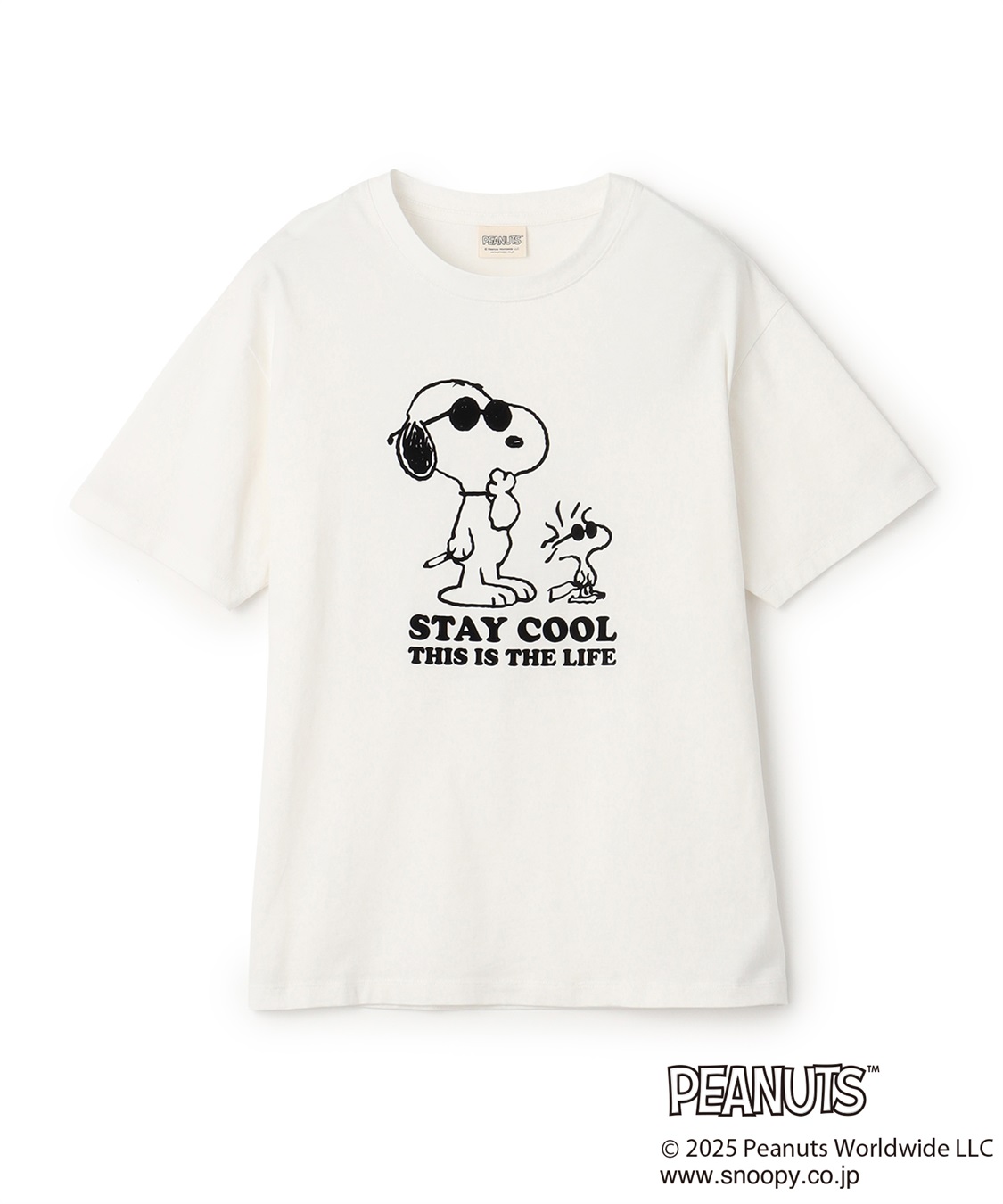 chara station 【PEANUTS/ピーナッツ】SNOOPY/スヌーピー＆ウッドストックフロッキープリントTシャツ_variation_1