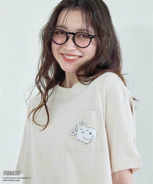 【PEANUTS/ピーナッツ】SNOOPY/スヌーピー胸ポケットサガラ刺繍半袖Tシャツ