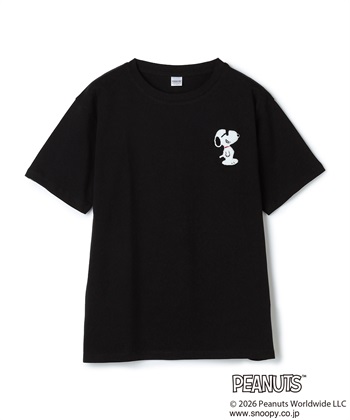 【PEANUTS/ピーナッツ】SNOOPY/スヌーピーワンポイントサガラ刺繍半袖Tシャツ(ブラック-M)