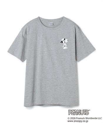 【PEANUTS/ピーナッツ】SNOOPY/スヌーピーワンポイントサガラ刺繍半袖Tシャツ(杢グレー-M)