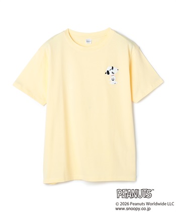 【PEANUTS/ピーナッツ】SNOOPY/スヌーピーワンポイントサガラ刺繍半袖Tシャツ(イエロー-M)