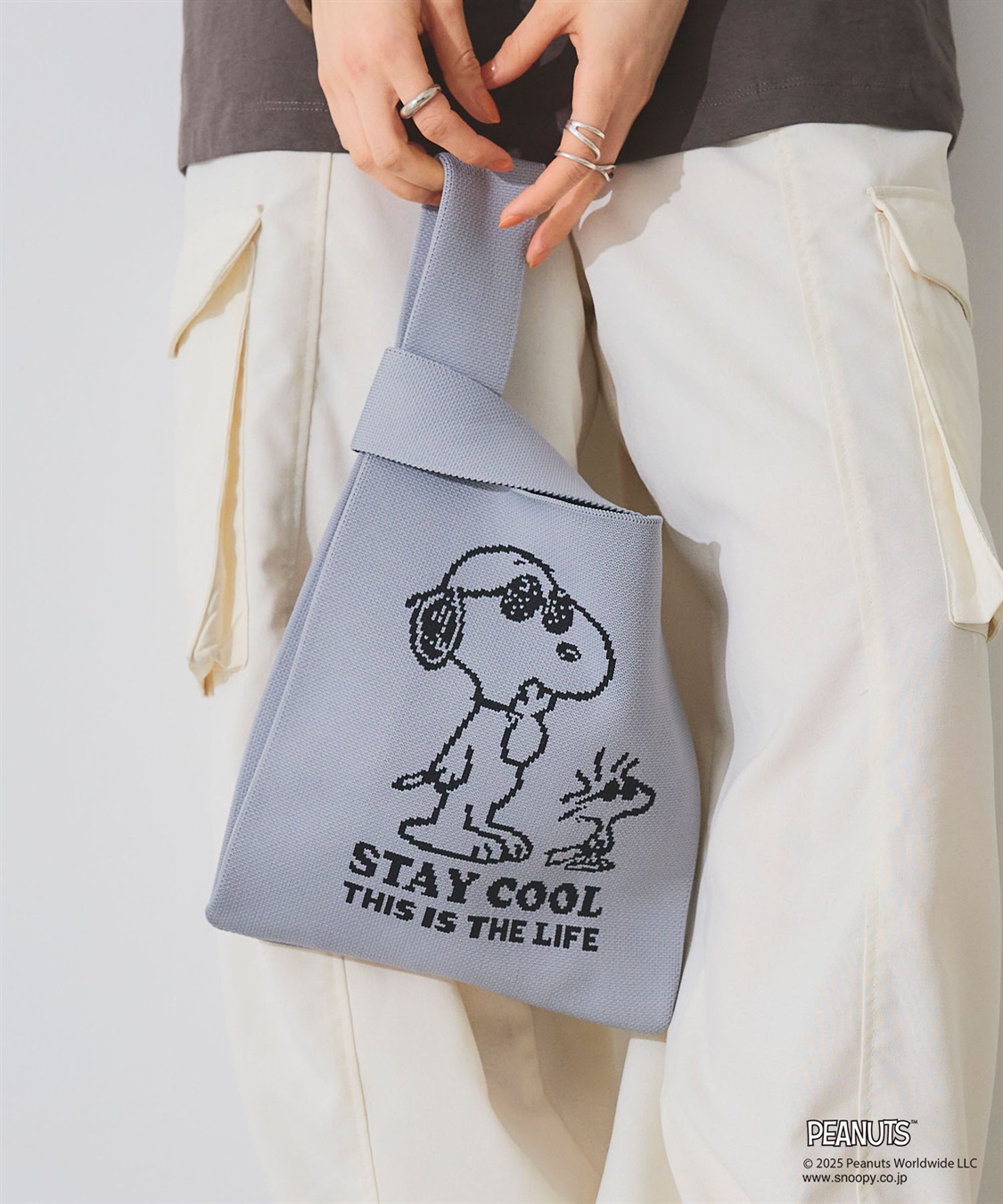 chara station 【PEANUTS/ピーナッツ】スヌーピー&amp;ウッドストック　マルシェニットトートバッグ_main