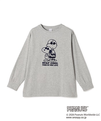 【PEANUTS/ピーナッツ】SNOOPY/スヌーピー＆ウッドストックフロッキープリントロンT◆別注◆(杢グレー-M)