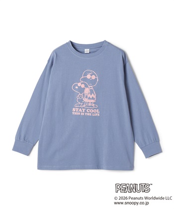 【PEANUTS/ピーナッツ】SNOOPY/スヌーピー＆ウッドストックフロッキープリントロンT◆別注◆(ブルー-M)