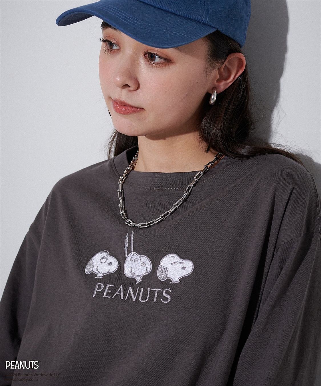 Life Style by cross marche 【PEANUTS/ピーナッツ】スヌーピー/SNOOPY  フロント刺繍デザインロンT_main