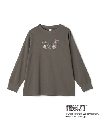 【PEANUTS/ピーナッツ】SNOOPY/スヌーピーフロント刺繍デザインロンT◆別注◆(グレー-M)