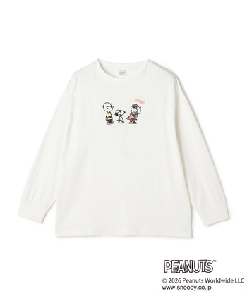 【PEANUTS/ピーナッツ】SNOOPY/スヌーピーフロント刺繍デザインロンT◆別注◆(オフホワイト-M)
