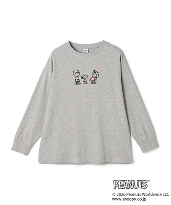 【PEANUTS/ピーナッツ】SNOOPY/スヌーピーフロント刺繍デザインロンT◆別注◆(杢グレー-M)