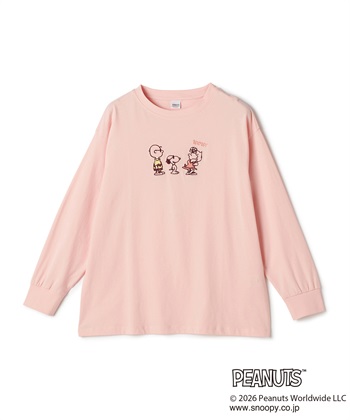 【PEANUTS/ピーナッツ】SNOOPY/スヌーピーフロント刺繍デザインロンT◆別注◆(ピンク-M)