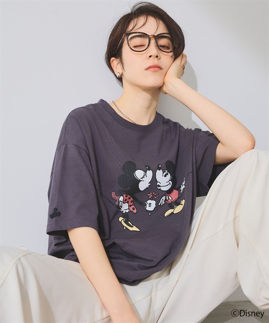 【Disney/ディズニー】ミッキー＆ミニープリント半袖Tシャツ