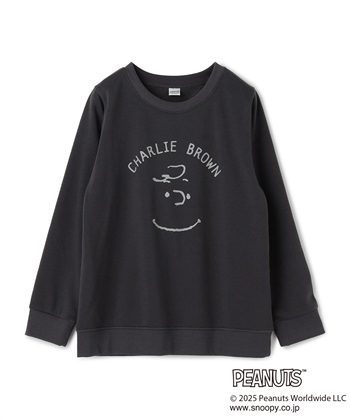 【PEANUTS/ピーナッツ】チャーリーブラウンフロントプリント裏起毛スウェットトレーナー(チャコール-M)