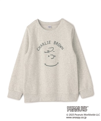 【PEANUTS/ピーナッツ】チャーリーブラウンフロントプリント裏起毛スウェットトレーナー(ベージュ-M)