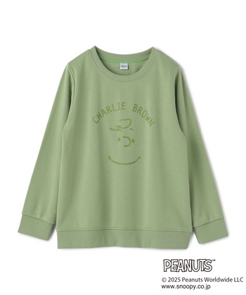 【PEANUTS/ピーナッツ】チャーリーブラウンフロントプリント裏起毛スウェットトレーナー(グリーン-M)