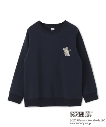 【PEANUTS/ピーナッツ】SNOOPY and Teddy Bear刺繍デザイン裏起毛スウェットトレーナー(ネイビー-M)