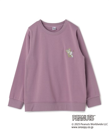 【PEANUTS/ピーナッツ】SNOOPY and Teddy Bear刺繍デザイン裏起毛スウェットトレーナー(パープル-M)