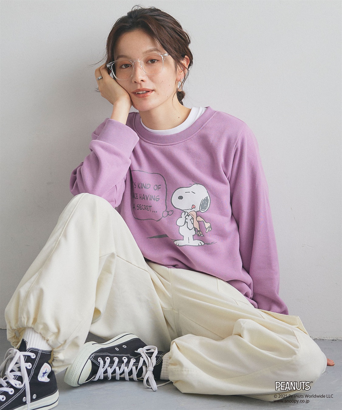 Life Style by cross marche 【PEANUTS/ピーナッツ】SNOOPY/スヌーピーフロントプリント裏起毛スウェットトレーナー（2025AW）_main