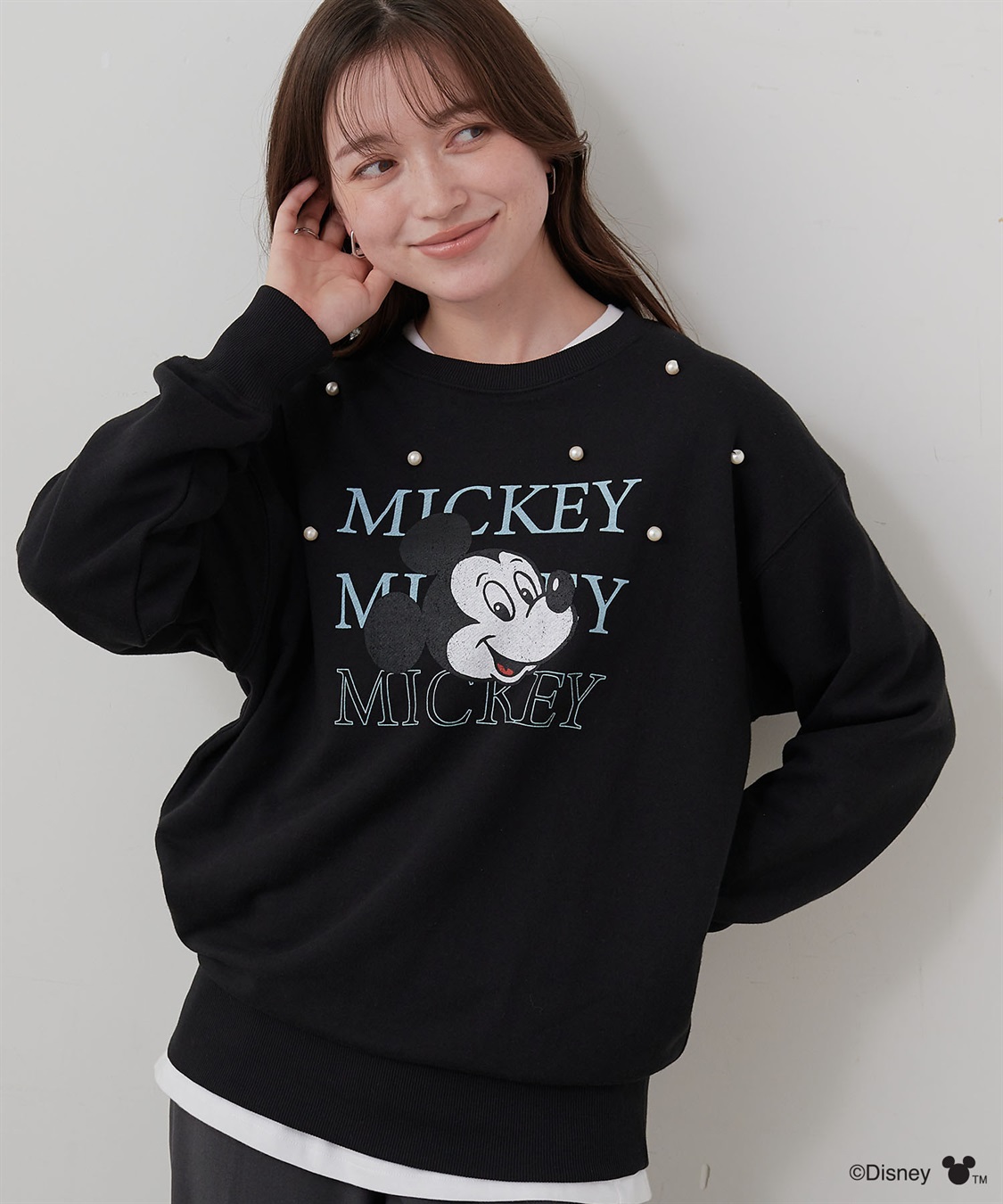 Life Style by cross marche 【Disney/ディズニー】Mickey Mouse/ミッキーマウスパール付き裏毛ドロップショルダープリントスウェットプルオーバー_main