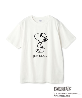 【PEANUTS/ピーナッツ】SNOOPY/スヌーピー「JOE COOL」フロッキープリントTシャツ(オフホワイト-M)