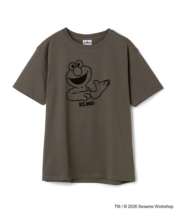 【セサミストリート/SESAME STREET】エルモ/ELMOフロッキープリント半袖Tシャツ(グレー-M)