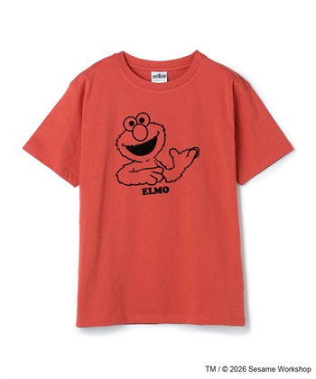 【セサミストリート/SESAME STREET】エルモ/ELMOフロッキープリント半袖Tシャツ(オレンジ-M)