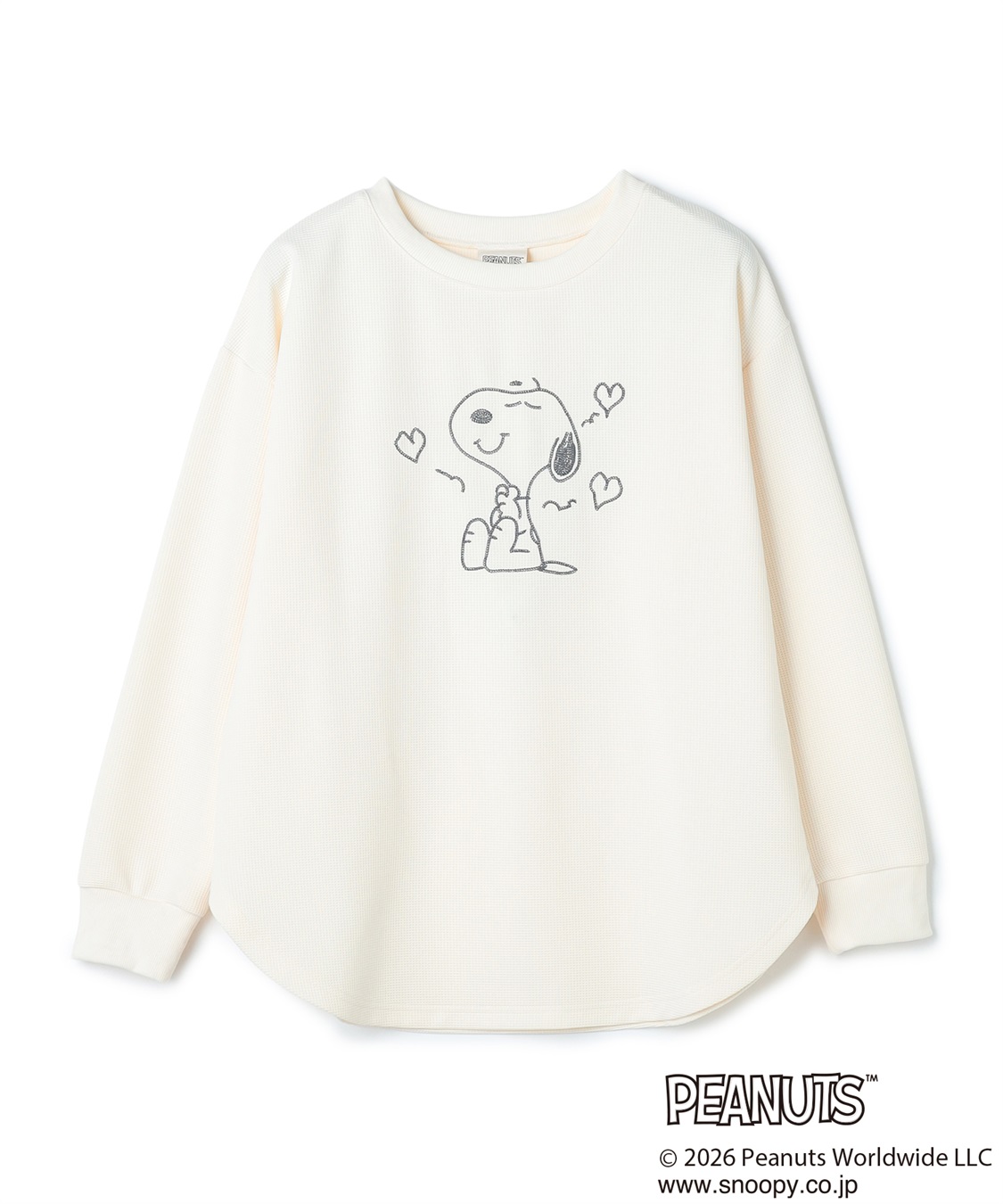 Life Style by cross marche 【PEANUTS/ピーナッツ】SNOOPY/スヌーピーワッフル刺繍ルームウェアトップス/パジャマ（上下別売り）（2026SS）_variation_1