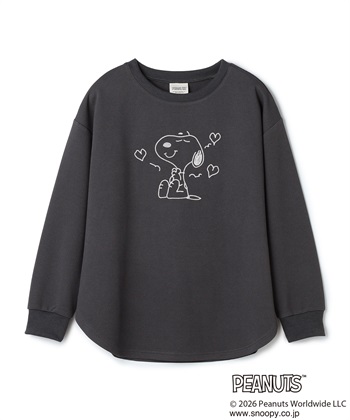 【PEANUTS/ピーナッツ】SNOOPY/スヌーピーワッフル刺繍ルームウェアトップス/パジャマ（上下別売り）（2026SS）(チャコール-M)